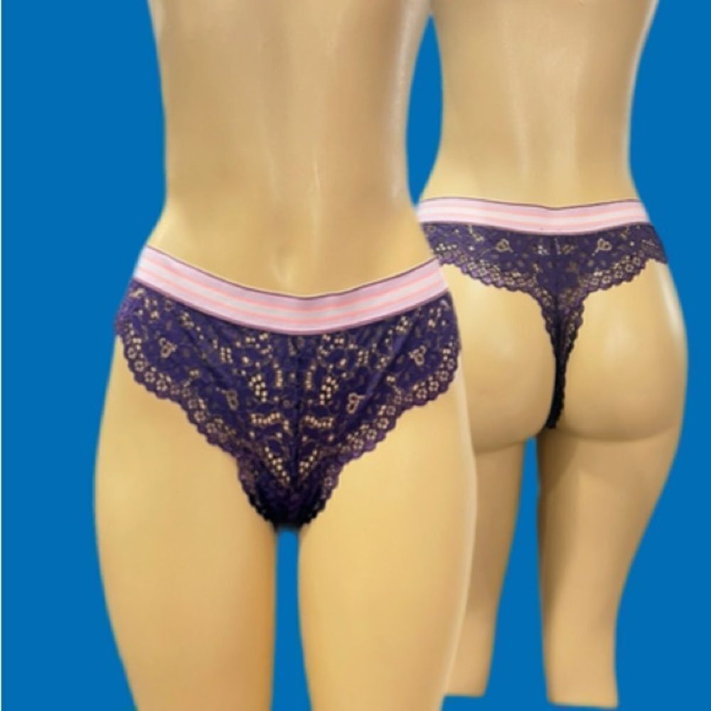 Victorias Secret Body by Victorias Supersoft metallic lace thong panty purple XL